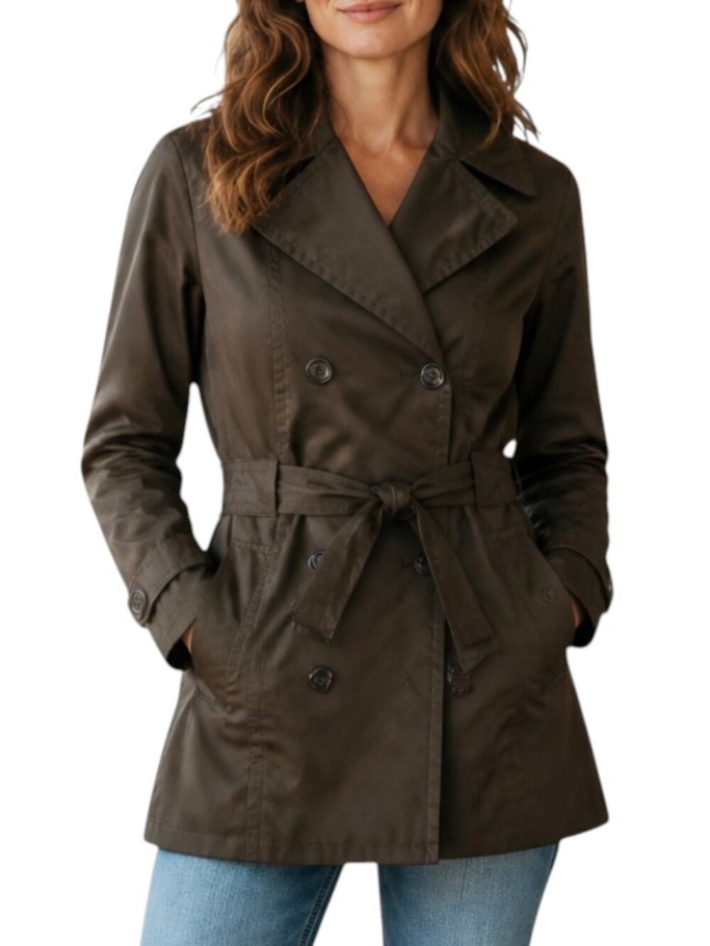 Banana Republic Olive Double Breasted Belted Mini Trench Coat